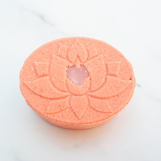 heart healing chakra bath bomb with rose quartz crystal